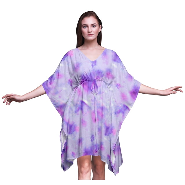 Bimba Kaftan de Plage Teinture sur Nœuds, Paréo de Bikini, Robe Midi pour Femmes, Caftan Court - TG-3X
