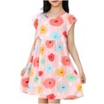 thumbnail image 1 of Robe d'Été pour Fille à Manches à Volants, Décontractée et Fluide, Robe Tunique Évasée à Motif Floral, Robe Chemise, Robe d'Été 3-15 Ans, 1 of 6
