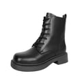 thumbnail image 1 of LOVZFMLL Bottes pour Femmes Mi-Mollet Bottes de Combat à Lacets Bout Rond Sangles Ajustables Talon Bas Épais Style Français Automne Hiver, 1 of 8