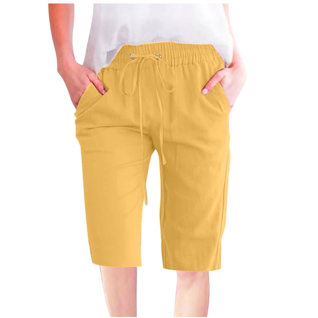 Timegard Womens Plus Size Shorts Elastic Waisted Drawstring Lightweight Casual Knee Length Shorts with Pockets