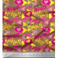 thumbnail image 1 of Soimoi Brown Rayon Fabric Text,Heart & Triangle Geometric Printed Craft Fabric by the Yard 56 Inch Wide, 1 of 3