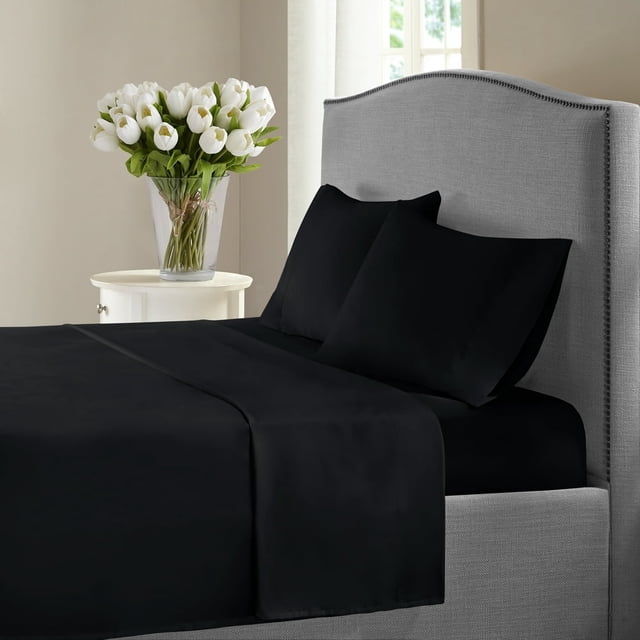 HLONK Fresh Linen 1200 Thread Count California King Size Deep Pocket Solid Cotton Sheet Set (California King