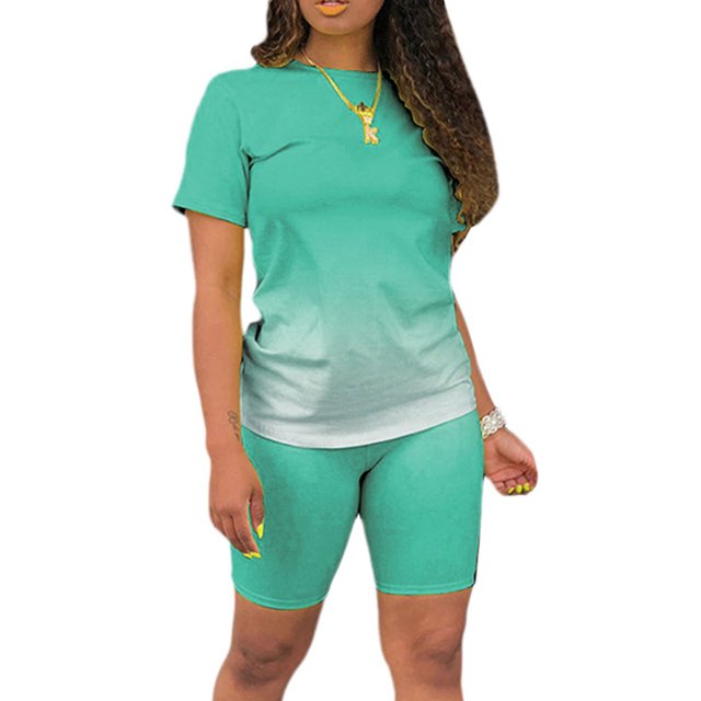 LUXUR Women Two Piece Outfit Short Sleeve Sweatsuits Solid Color Jogger Set Loungewear Lounge Sets Crew Neck Emerald L