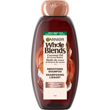 Garnier Whole Blends Shampooing Lissant à l'Huile de Coco & au Beurre de Cacao pour Cheveux Frisottés