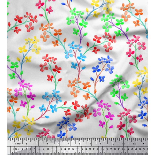 Soimoi Polyester Crepe Fabric Lilac Floral Print Fabric by Yard 52 Inch Wide