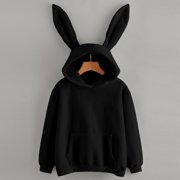 UANWENN Women's Fashionable Long Sleeve Hooded Sweatshirt with Ear Details Athletic Womens Hoodie Long Zip Hoodies Women Pullover Sweatshirt Long Sleeve Zip up Sweatshirt Women Womens Hoodie