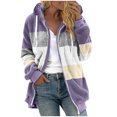thumbnail image 3 of zanvin Womens Winter Fuzzy Fleece Jacket Hooded Color Block Patchwork Cardigan Drawstring Coat Oversized Outerwear with Pockets,Purple, 3 of 5