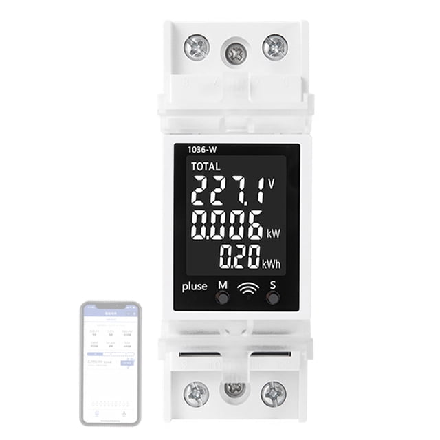 TFixol WiFi-Enabled Smart Circuit Breaker with LCD Display - Remote Monitoring of Voltage, Current, Power, Energy, Frequency & Power Factor - DIN Rail Mount - 85-265V 63A - Mobile App Control (1036-W