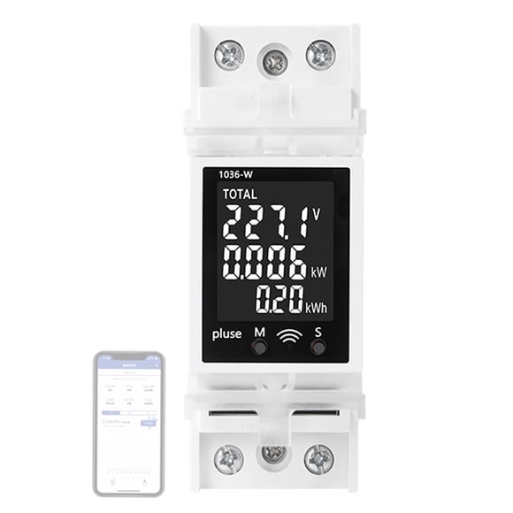 WiFi Version Din Rail Mounted Circuit Breaker Meter 85-265V 63A Voltmeter Digital Current and Voltage Meter Multifunctional Voltage Current Electricity Frequency Factor Detector LCD Display