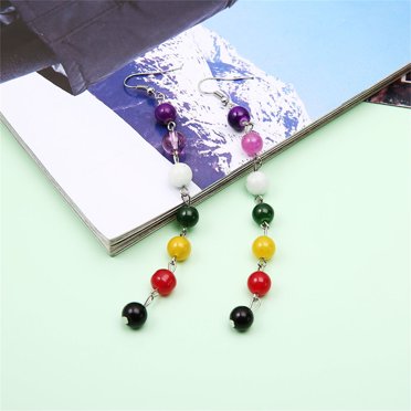 TopLLC Boucles d'Oreilles Pendantes en Agate Multicolore Mode Bijoux Cadeau pour Femmes