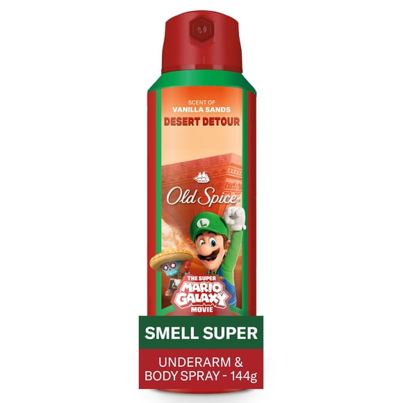 Old Spice Men's Aluminum Free Deodorant Body Spray, Desert Detour, Scent of Vanilla Sands, Old Spice x The Super Mario Galaxy Movie, 24/7 Odor Control