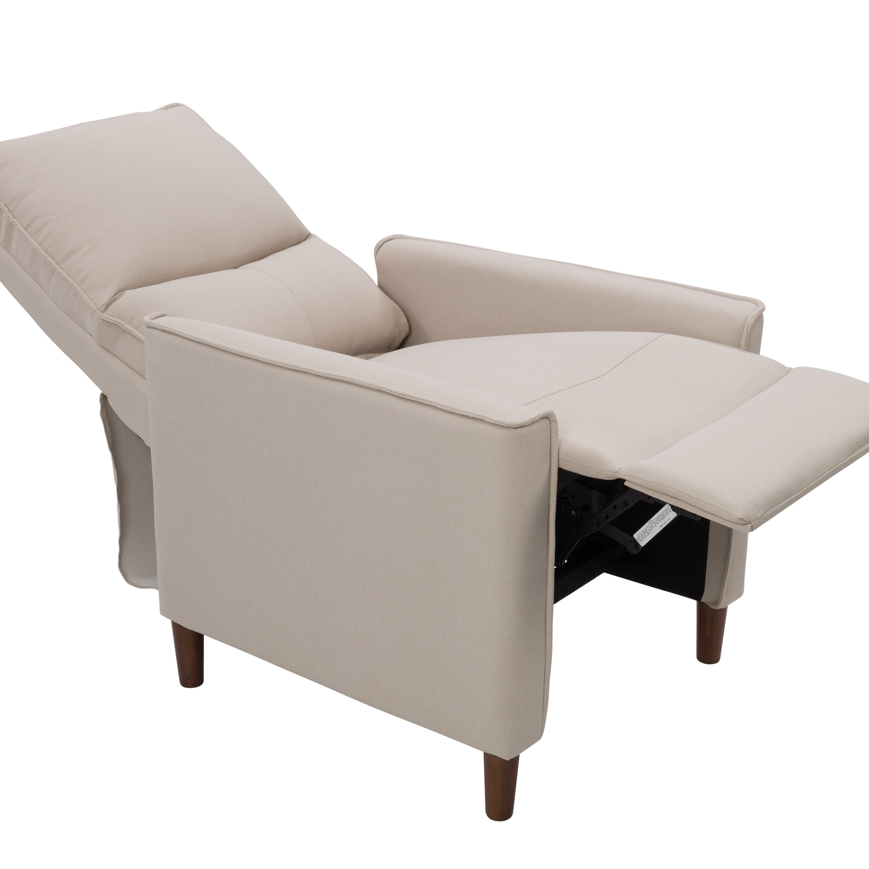 CorLiving Alder Upholstered Indoor Push Back Manual Recliner with Wood Legs, Beige