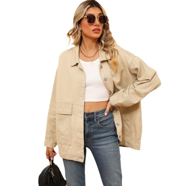 Qudderr Veste en Jean pour Femmes, Manches Longues, Décontractée, Style Cowboy, Printemps Automne, P-TTG