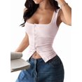 thumbnail image 2 of Débardeurs Côtelés à Encolure Carrée pour Femmes Mignons Sans Manches Été Rose Clair G, 2 of 7