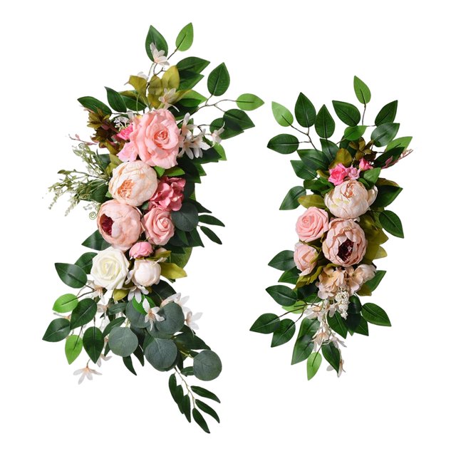 2Pcs Artificial Flower Arch Decor Green Leaves Artificial Floral for Arbor Front Pink