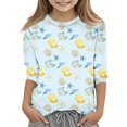 thumbnail image 1 of Girls Fall Tshirts Shell Print 3/4 Sleeve Round Neck Comfortable Light Blue Going Out Fall Tops for 4-5 Years, 1 of 3