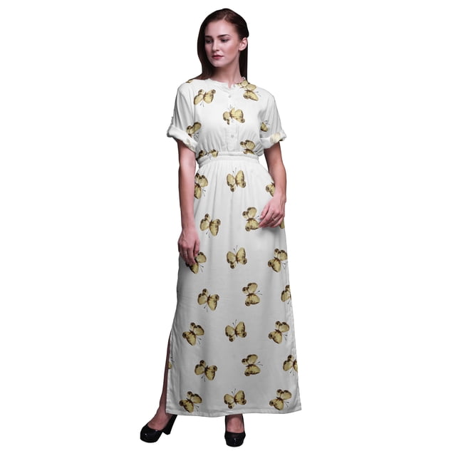 Bimba Robe Longue pour Femmes en Rayonne avec Papillons, Bohème, Plage, Cocktail, Fête, Maxi, Fendue - X-Grand