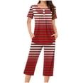 thumbnail image 2 of Jamicy Pyjama Confortable pour Femmes Ensemble Mode Décontracté Ample Imprimé Col Rond Boutonné Manches Courtes avec Pantalon Court Ensemble de Pyjama pour Femmes, 2 of 5