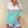thumbnail image 2 of Plebaso Chemises à Manches Longues pour Femmes à Blocs de Couleur Quart Zip Hauts Décontractés Col Pull Blouses pour Femmes, 2 of 7