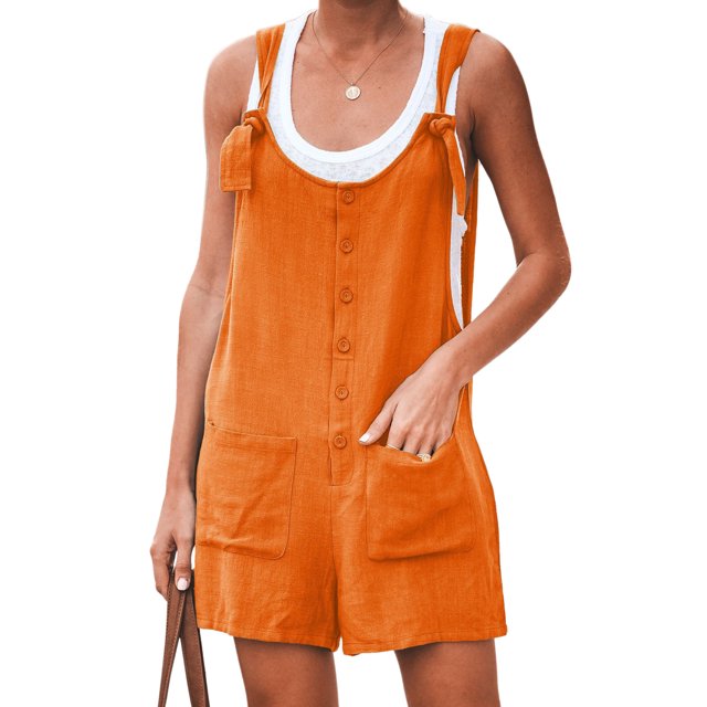MAWCLOS Ladies Romper Solid Color Jumpsuits Adjustable Strap Jeans Pants Plain Work Suspender Denim Bib Overalls Orange 3XL