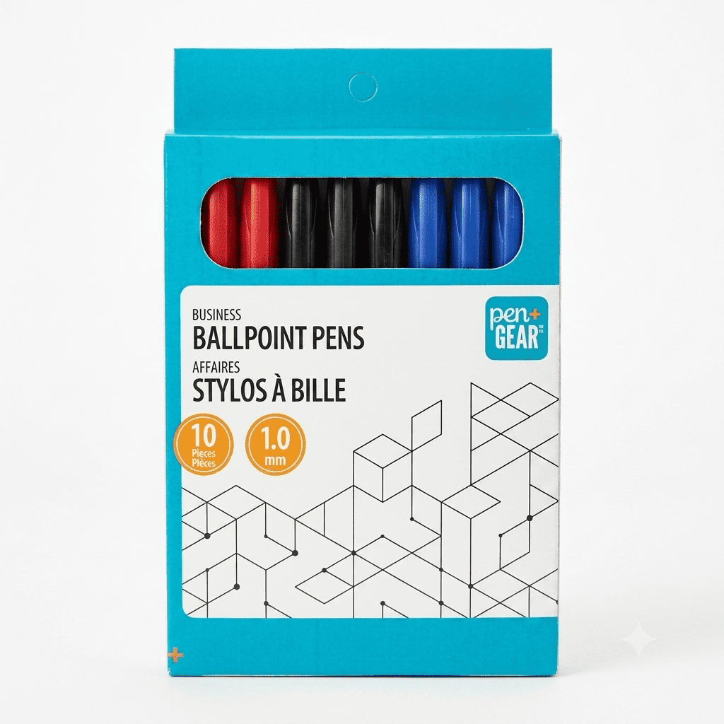 Pen+Gear Stick Ballpoint Pens, 1.0mm, Assorted color Ink, 10 Count, Red, Green & Blue