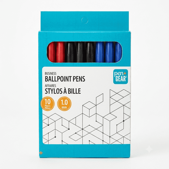 Pen+Gear Stick Ballpoint Pens, 1.0mm, Assorted color Ink, 10 Count, Red, Green & Blue