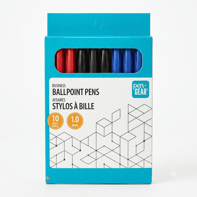 Pen+Gear Stick Ballpoint Pens, 1.0mm, Assorted color Ink, 10 Count, Red, Green & Blue