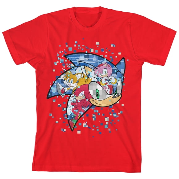 Bioworld Sonic the Hedgehog Mosaic Modern Character Art Youth Red Short Sleeve Tee-XS