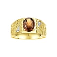 thumbnail image 1 of RYLOS Men's Rings Yellow Gold Plated Silver Designer Nugget Ring Oval 9X7MM Gemstone &  Diamonds  Smoky Quartz Birthstone Rings For Man Size 9, 1 of 7
