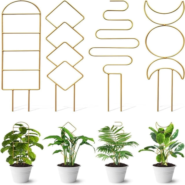 DEBGFS 4 Pcs Small Metal Plant Trellis for Indoor Potted Plants Trellis for Climbing Plants Indoor House Plant Trellis Indoor Plant Support Stake for Small Planter,glod