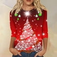 thumbnail image 2 of yoeyez T-Shirts de Noël Laids pour Femmes Manches 3/4 Hauts de Noël Mignons Chandail à Paillettes Imprimé Arbre de Noël Chandail de Fête d'Automne Tunique à Col Rond, 2 of 5