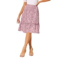 thumbnail image 1 of Unique Bargains Women's Ruffle Hem Flowy Tiered A-Line Floral Midi Skirt, Dusty Pink, L, 1 of 6