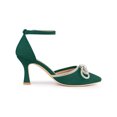 thumbnail image 3 of BLISSFUL STEP Women's Rhinestones Bow Ankle Strap Stiletto Heel Pumps Green (Size 6), 3 of 7