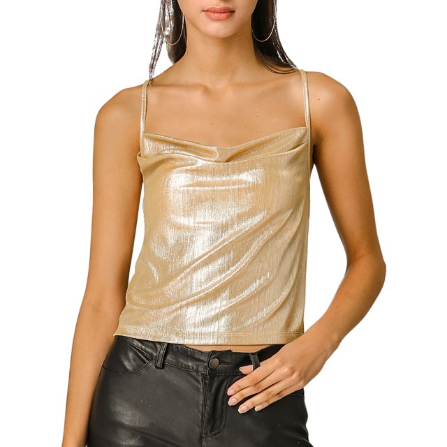INSPIRE CHIC Camisole à Bretelles Spaghetti Métallisée Scintillante à Col Bénitier pour Femme