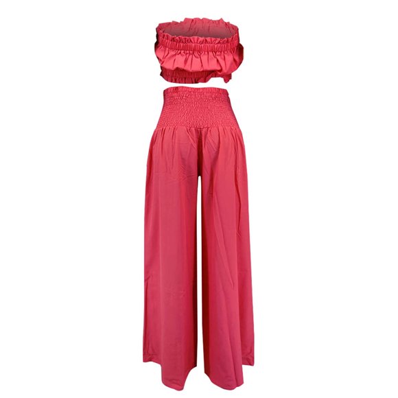 BYHONG Women's Solid Color V Neck Sleeveless Pants Casual Solid Color Strapless Pantsuit Womens Pant Suits Red L