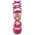 thumbnail image 2 of BLISSFUL STEP Sandales à Talons Hauts Épais à Plateforme à Lacets pour Femmes Rose Vif (Taille 9), 2 of 6