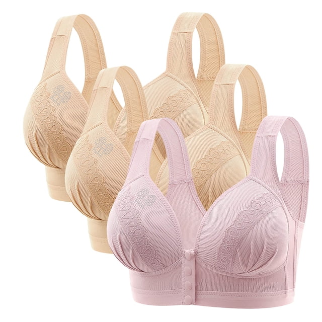 FAIWAD 3Pc Wireless Bras for Women Plus Size Full Coverage Front Closure Bralettes No Underwire Breathable Everyday Bra