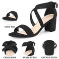 thumbnail image 3 of BLISSFUL STEP Women's Solid Color Open Toe Cross Strap Mid Chunky Heel Sandals, 3 of 7