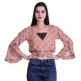 thumbnail image 4 of Moomaya Printed Womens Crop Top Wrap Style Top Wear Ruffle Long Sleeve Casual Summer Blouse, 4 of 5