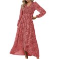 thumbnail image 1 of CEHVOM Robe Décontractée Aguichant Mode Coupe Ajustée Femme Manches Longues Col en V Cheville en Solde, 1 of 7