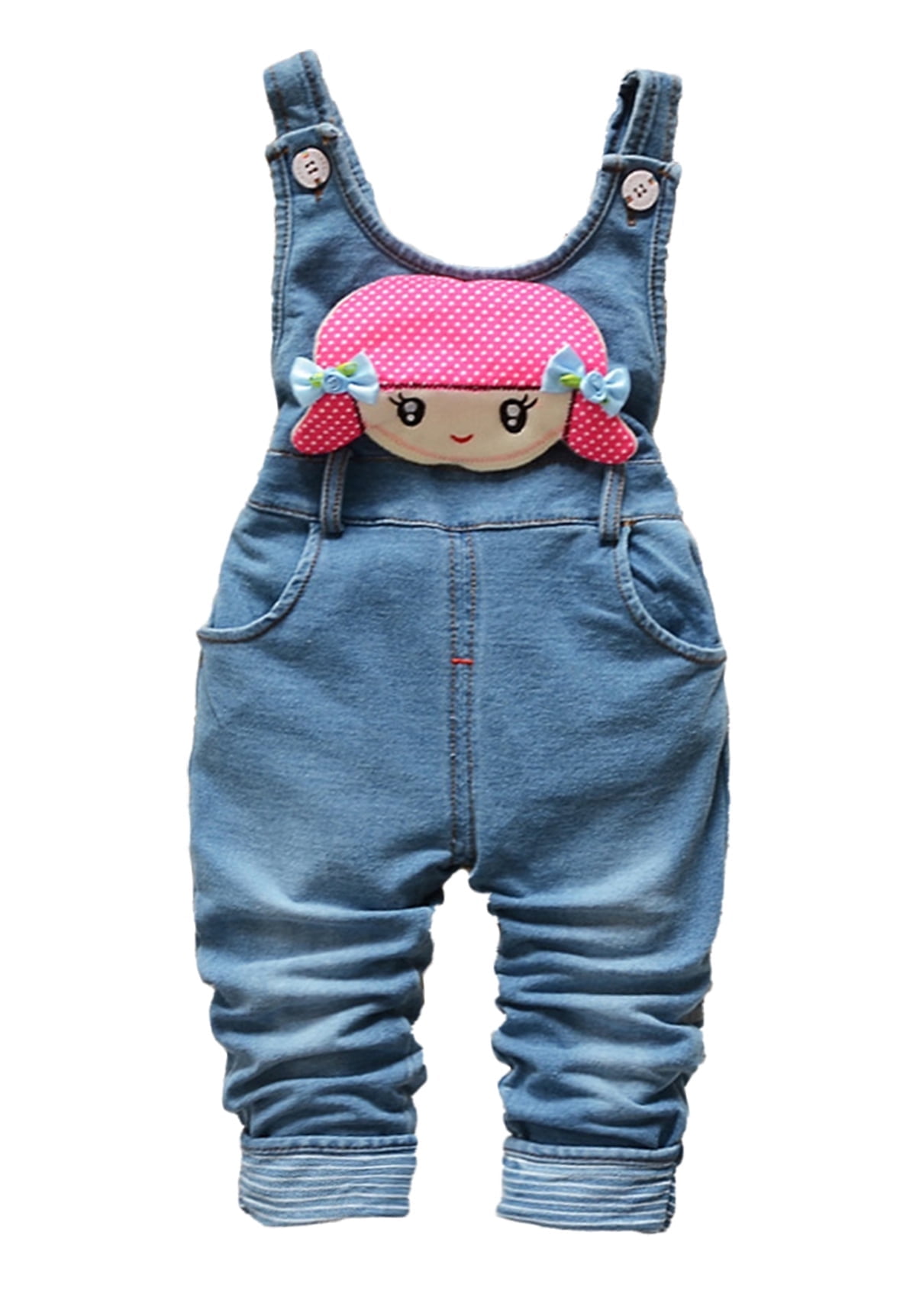 KIDSCOOL SPACE Baby 3D Bunny Cartoon Soft Cotton Knitted Jeans Overalls,12-18 Months