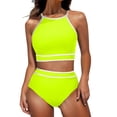 thumbnail image 1 of Penkiiy Swimsuit Set for Women 2 Piece Ribbed High Waisted Bikini Set Sporty Color Block Bathing Suits 2XL Yellow, 1 of 7