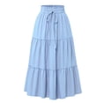 thumbnail image 1 of Bocqde Women's Boho Maxi Skirts Summer Fashion Casual Drawstring Elastic High Waist Long Skirt Solid Color Flowy A Line Ruffle Swing Skirt, 1 of 2
