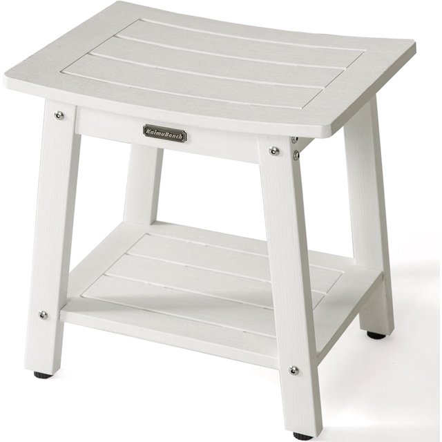 Shower Bench Seat for Inside Shower Poly Lumber Shower Stool for Shaving Legs Bathroom Shower Foot Rest with Storage Shelf Plastic Shower Chair Seat for with Adjustable Feet