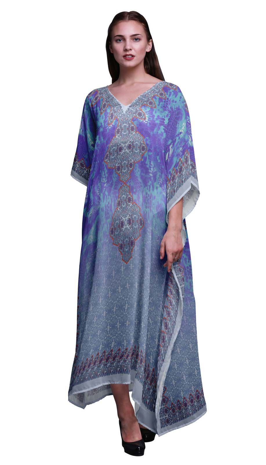 Phagun Kaftan Floral pour Femmes, Tenue d'Intérieur de Vacances, Robe Maxi, Couvre-Maillot de Plage-S-M-L