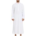 thumbnail image 1 of Gspmoly Mens Tshirts, Men'S Casual Solid Ethnic Style Button Muslim Robe Long Sleeved Standing Neck Summer Tops Deals, 1 of 8