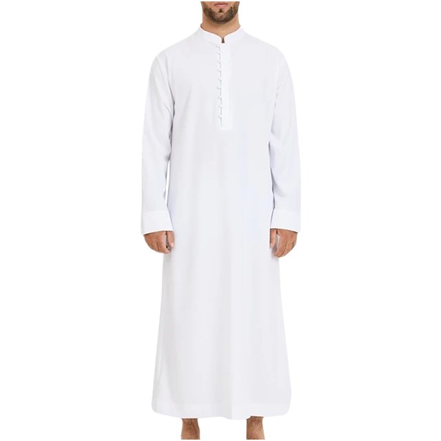 Gspmoly Mens Tshirts, Men'S Casual Solid Ethnic Style Button Muslim Robe Long Sleeved Standing Neck Summer Tops Deals