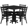 thumbnail image 1 of 36'' Square Black Laminate Table Set with X-Base and 4 Ladder Back Metal Chairs - Black Vinyl Seat, 1 of 4