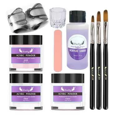 Graflsoa DIY Nail Art Kit with 3-Color Acrylic Powder, Liquid, Tools, and 20 Nail Forms for Home Manicure