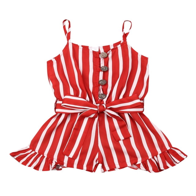 Bébé bébé Filles Vêtements Sans Manches Rayé Mousseline de Soie d'Été Tenues Rouges 3-4 Ans